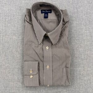 Vintage Paul Fredrick Banker Stripe Dress Shirt Men 16 34/35 L Gray Cotton Ivy